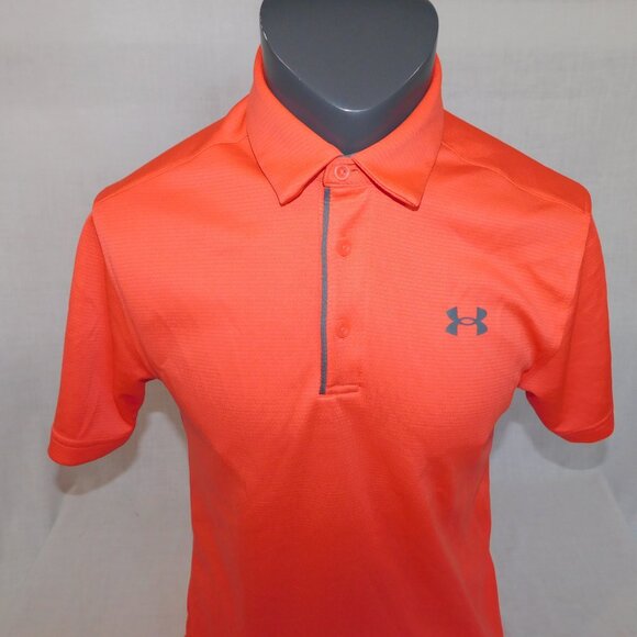 Under Armour UA Tech Shirt Racer Red Pitch Gray Orange Mens S Golf Polo - Picture 2 of 9